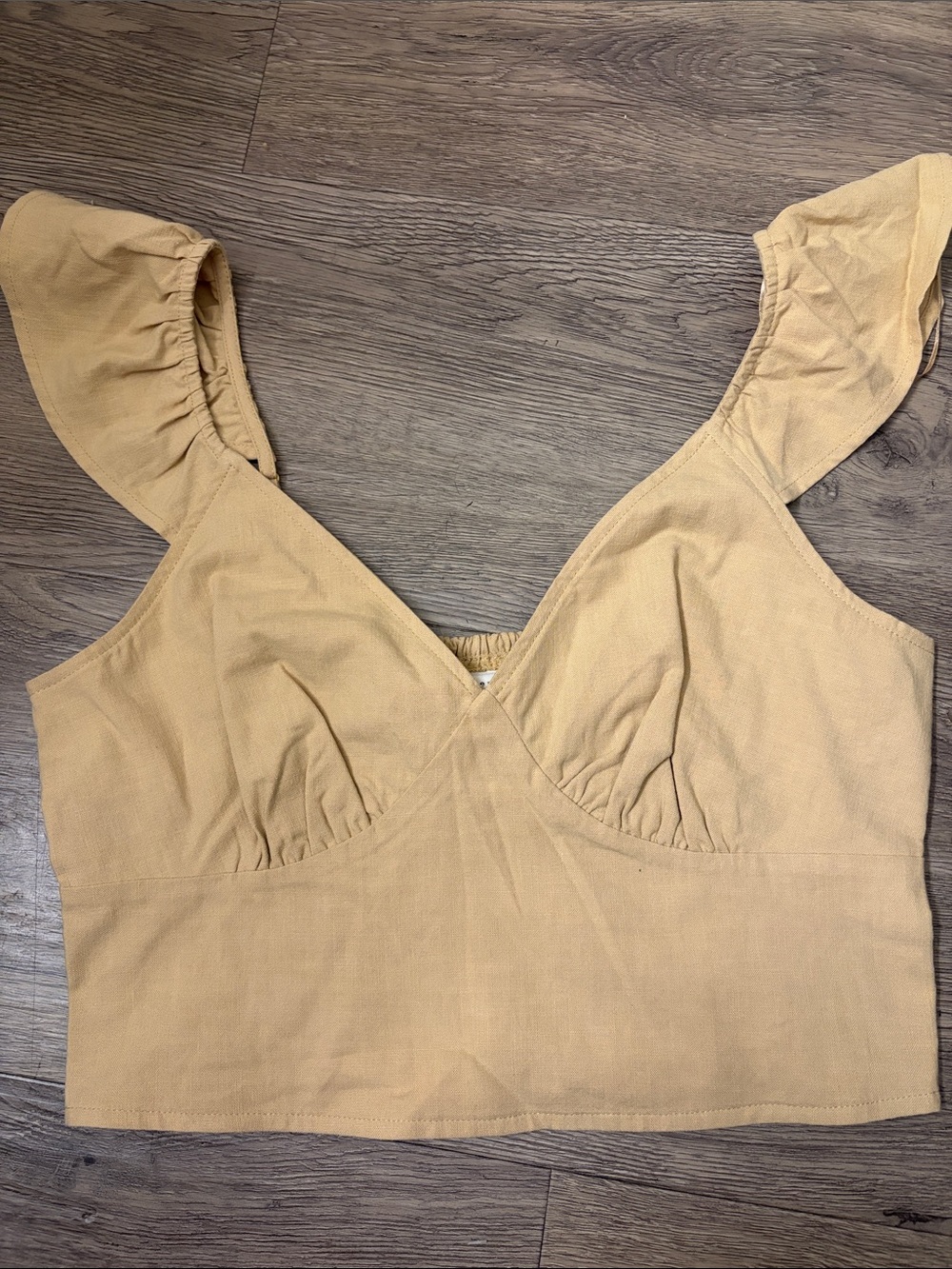 a new day Tan is Ruffle Strap Crop Top